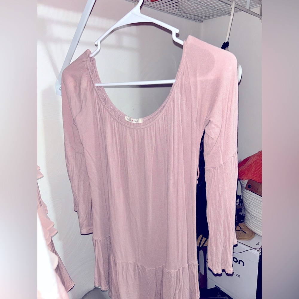 Pink off the shoulders quarter length shirt